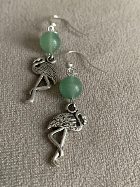 Flamingo Green earrings bo flamant rose pierre de jade verte Comme un ange