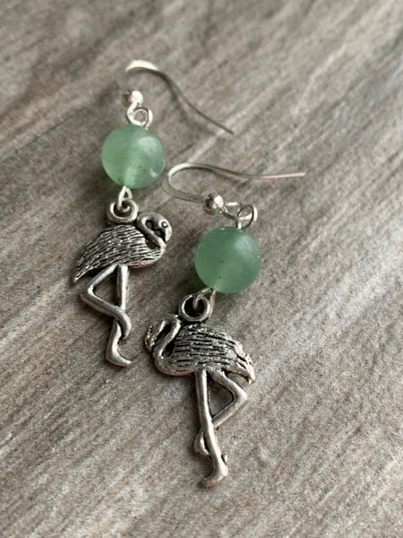 Flamingo Green earrings bo flamant rose pierre de jade verte Comme un ange