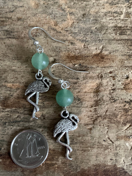 Flamingo Green earrings bo flamant rose pierre de jade verte Comme un ange