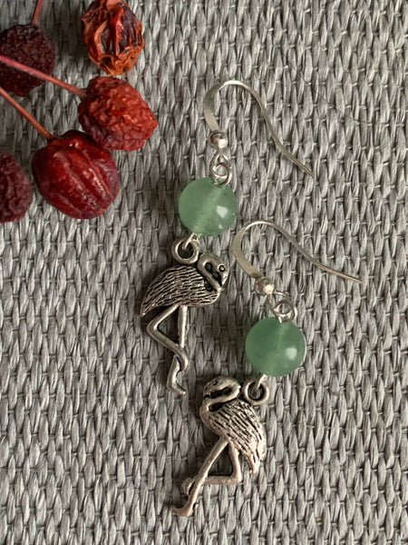 Flamingo Green earrings bo flamant rose pierre de jade verte Comme un ange
