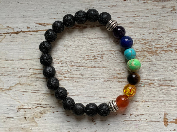 Bracelet élastique billes de verre arc-en-ciel chakras billes multicolore  pierre de lave bijoux diffuseur Comme un ange