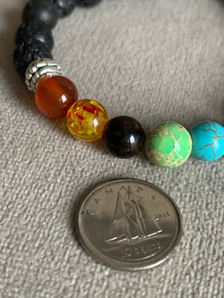 Bracelet élastique billes de verre arc-en-ciel chakras billes multicolore  pierre de lave bijoux diffuseur Comme un ange