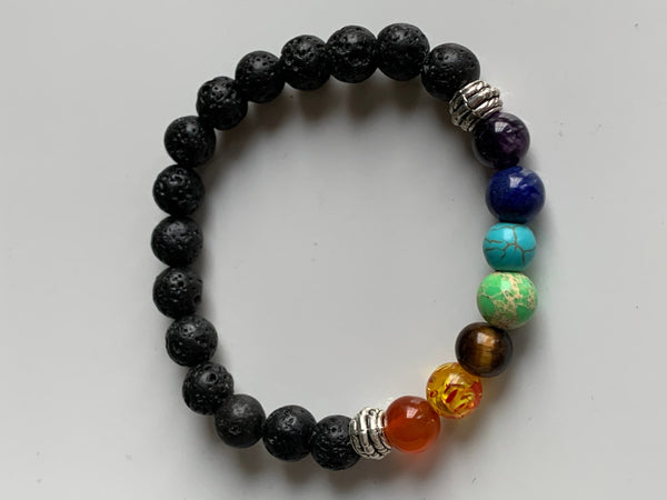 Bracelet élastique billes de verre arc-en-ciel chakras billes multicolore  pierre de lave bijoux diffuseur Comme un ange