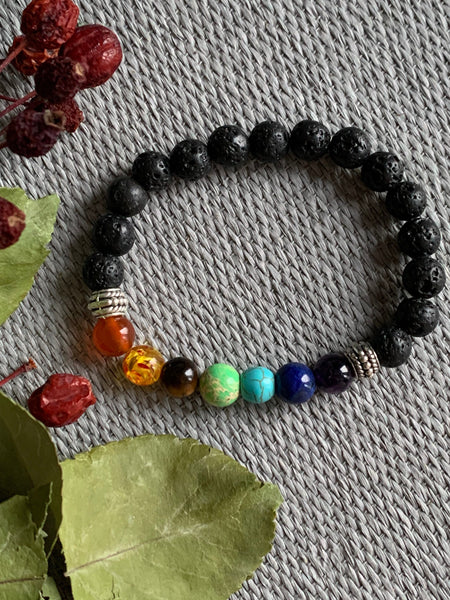 Bracelet élastique billes de verre arc-en-ciel chakras billes multicolore  pierre de lave bijoux diffuseur Comme un ange