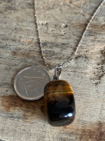 Collier breloque argent et pierre œil de tigre sur chaîne délicate argenté Comme un ange
