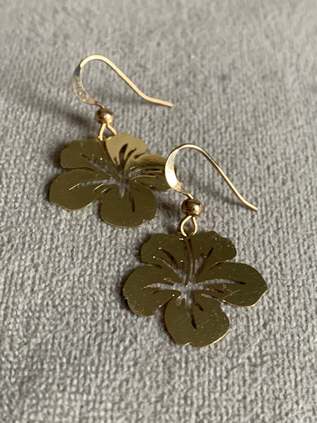 Boucles d’oreilles breloque fleur hibiscus alliage de métaux or Comme un ange