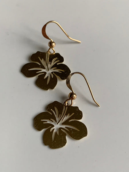 Boucles d’oreilles breloque fleur hibiscus alliage de métaux or Comme un ange