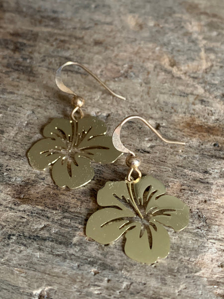 Boucles d’oreilles breloque fleur hibiscus alliage de métaux or Comme un ange