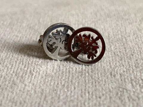 Boucles d’oreilles cabochon en stainless arbre de vie argent Comme un ange