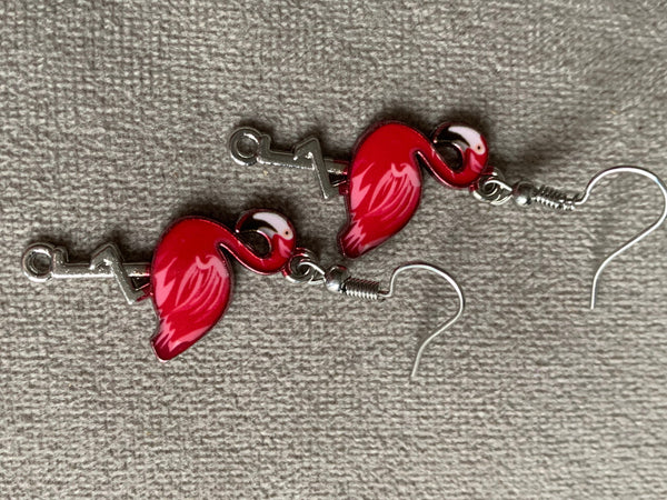 Boucles d’oreilles breloque flamant rose alliage de métaux argent Comme un ange