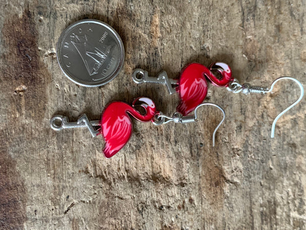 Boucles d’oreilles breloque flamant rose alliage de métaux argent Comme un ange