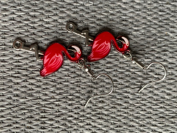 Boucles d’oreilles breloque flamant rose alliage de métaux argent Comme un ange