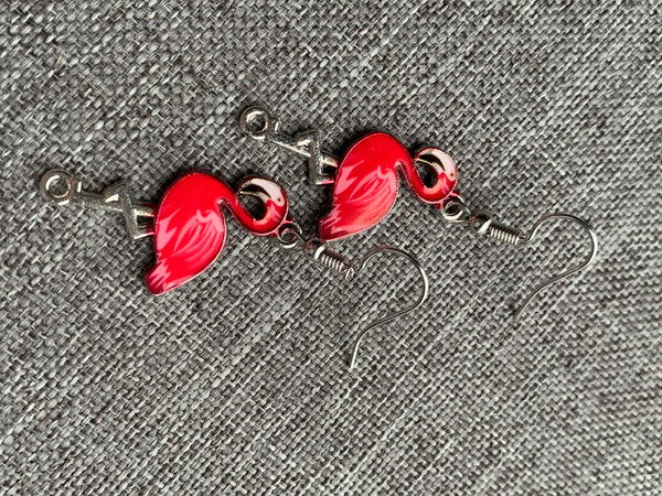 Boucles d’oreilles breloque flamant rose alliage de métaux argent Comme un ange
