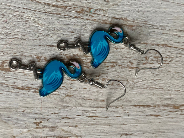 Boucles d’oreilles breloque flamant rose bleu Comme un ange