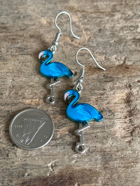 Boucles d’oreilles breloque flamant rose bleu Comme un ange