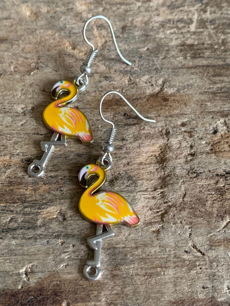 Boucles d’oreilles breloque flamant rose jaune alliage de métaux argent Comme un ange