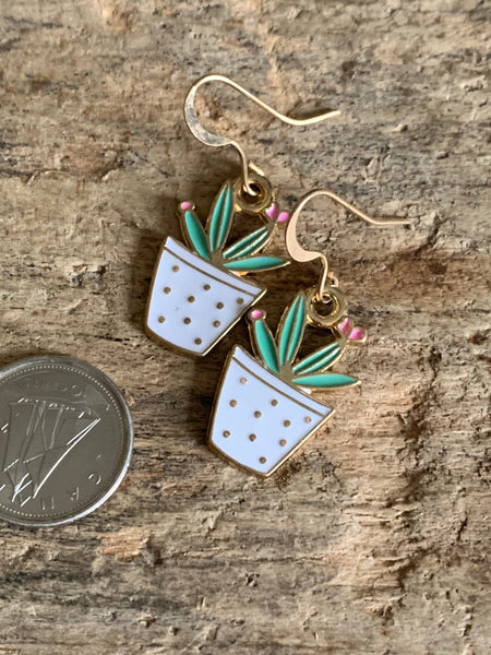 Boucles d’oreilles breloque cactus vert et rose alliage de métaux or Comme un ange