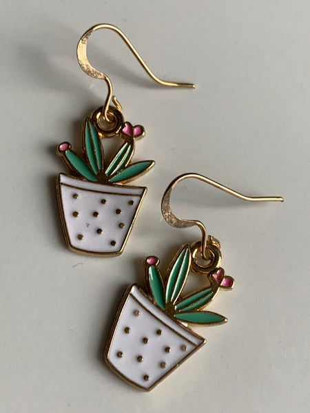 Boucles d’oreilles breloque cactus vert et rose alliage de métaux or Comme un ange