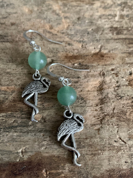 Flamingo Green earrings bo flamant rose pierre de jade verte Comme un ange
