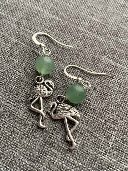 Flamingo Green earrings bo flamant rose pierre de jade verte Comme un ange