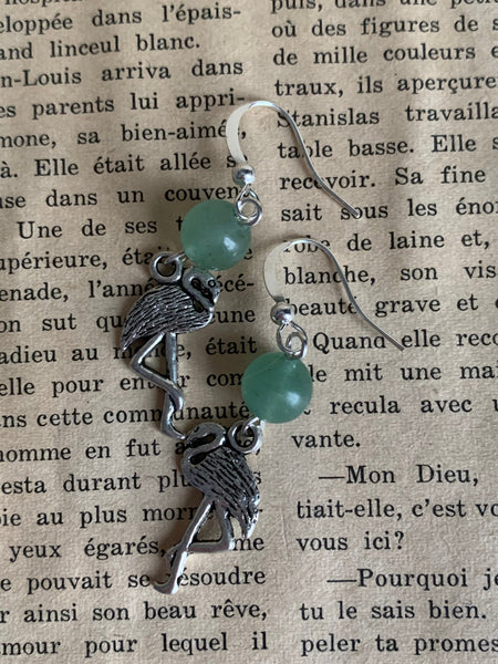 Flamingo Green earrings bo flamant rose pierre de jade verte Comme un ange