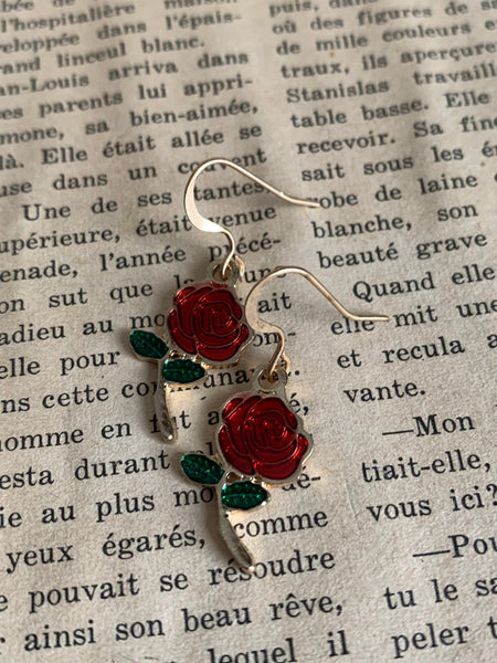 Boucles d’oreilles breloque fleur rose alliage de métaux or Comme un ange
