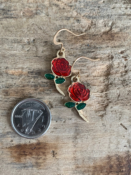Boucles d’oreilles breloque fleur rose alliage de métaux or Comme un ange