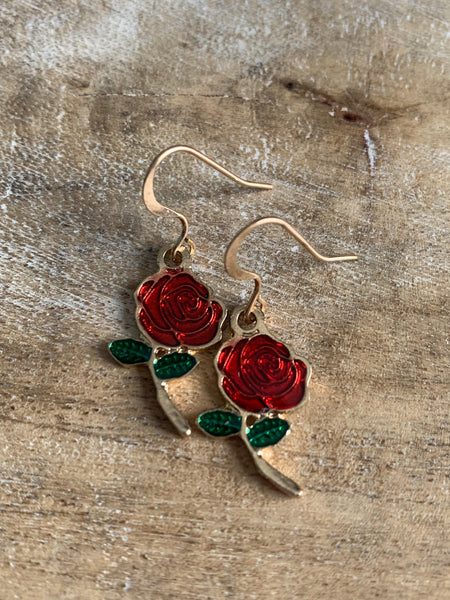 Boucles d’oreilles breloque fleur rose alliage de métaux or Comme un ange