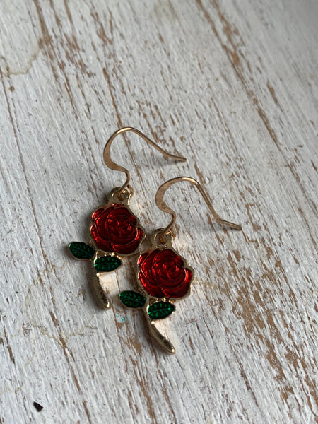 Boucles d’oreilles breloque fleur rose alliage de métaux or Comme un ange