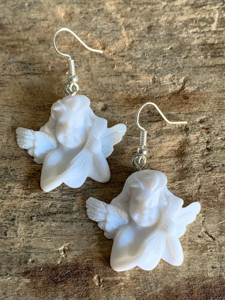 Boucles d’oreilles breloque ange blanc alliage de métaux argent Comme un ange