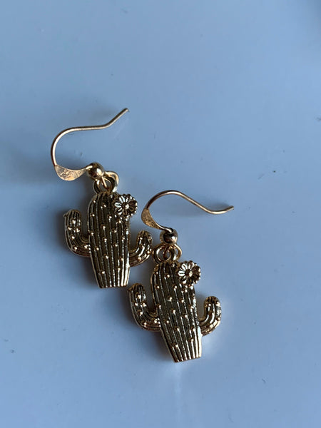 Boucles d’oreilles breloque cactus alliage de métaux or Comme un ange