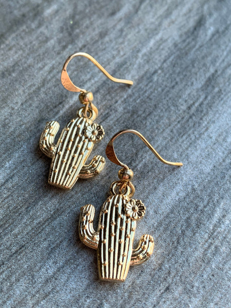 Boucles d’oreilles breloque cactus alliage de métaux or Comme un ange