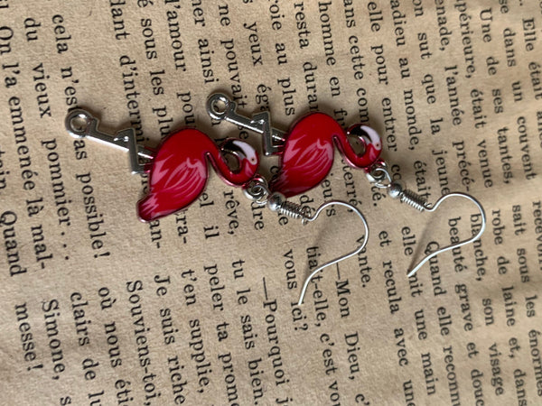 Boucles d’oreilles breloque flamant rose alliage de métaux argent Comme un ange