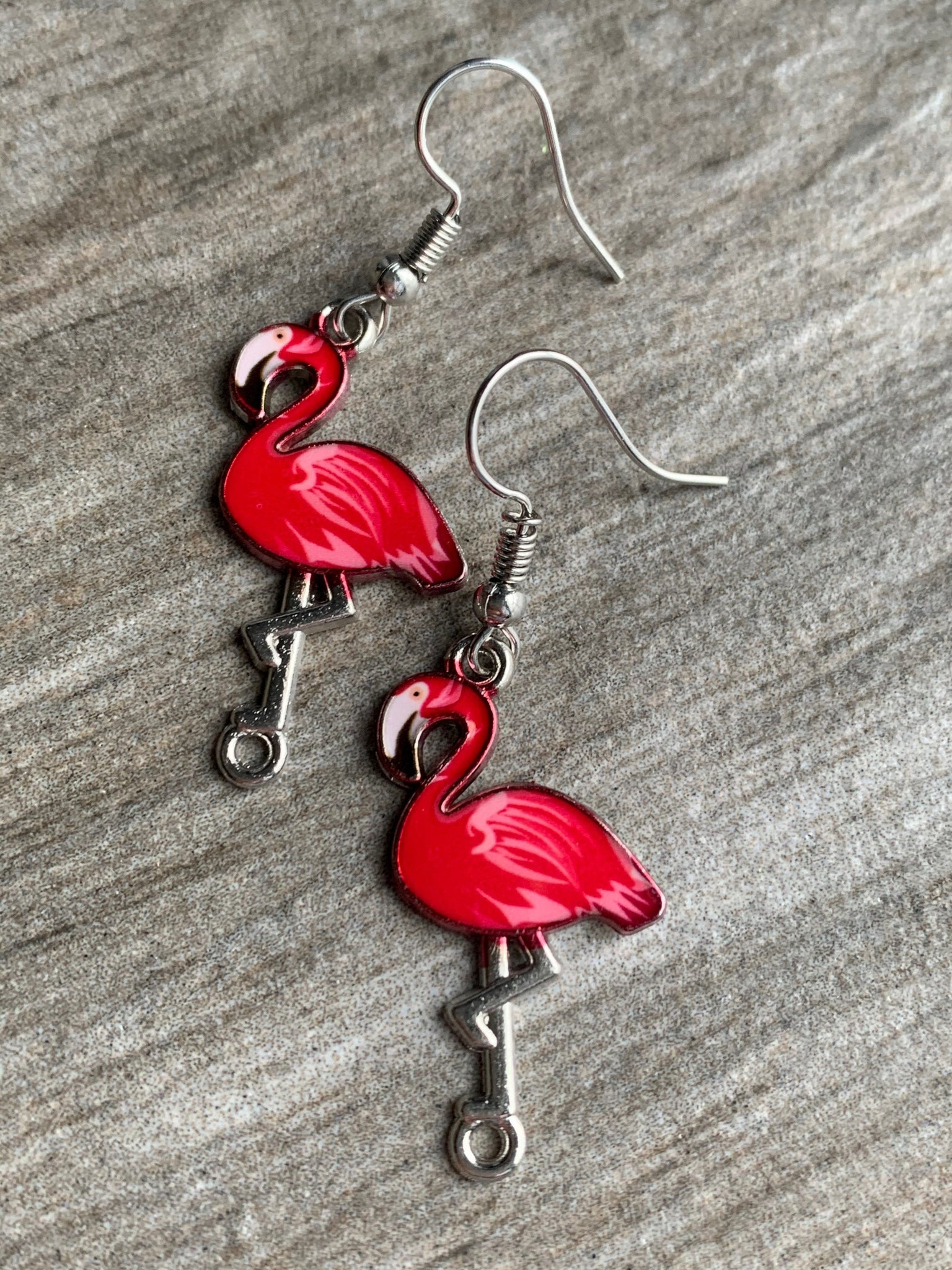 Boucles d’oreilles breloque flamant rose alliage de métaux argent Comme un ange
