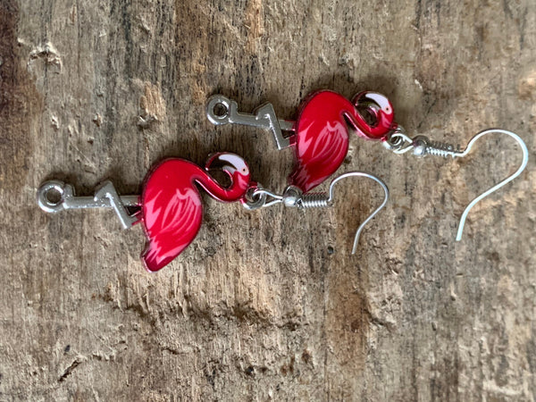 Boucles d’oreilles breloque flamant rose alliage de métaux argent Comme un ange
