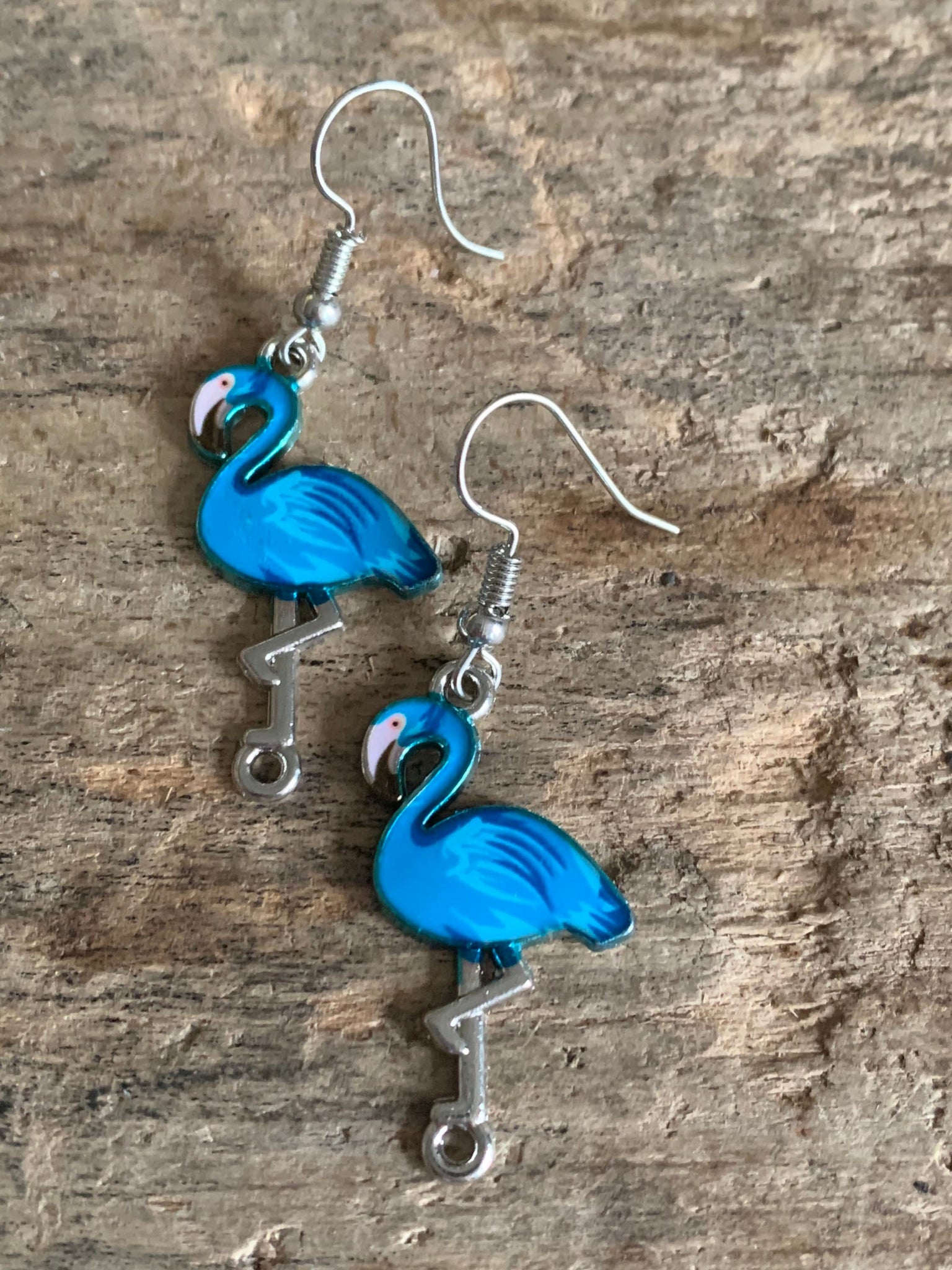 Boucles d’oreilles breloque flamant rose bleu Comme un ange