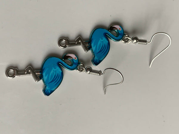 Boucles d’oreilles breloque flamant rose bleu Comme un ange