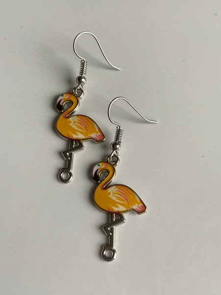 Boucles d’oreilles breloque flamant rose jaune alliage de métaux argent Comme un ange