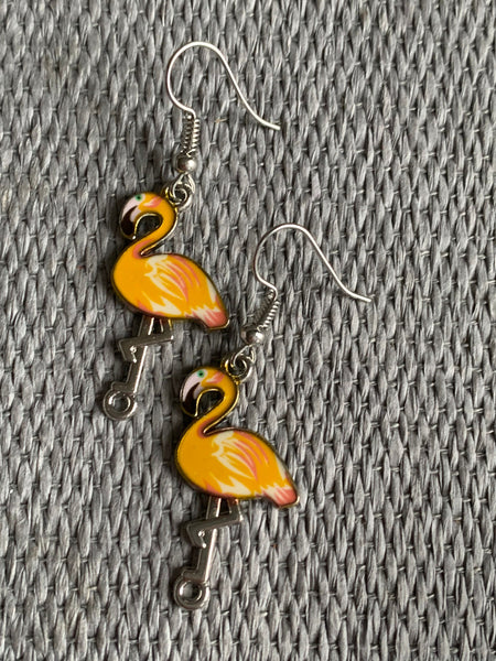 Boucles d’oreilles breloque flamant rose jaune alliage de métaux argent Comme un ange