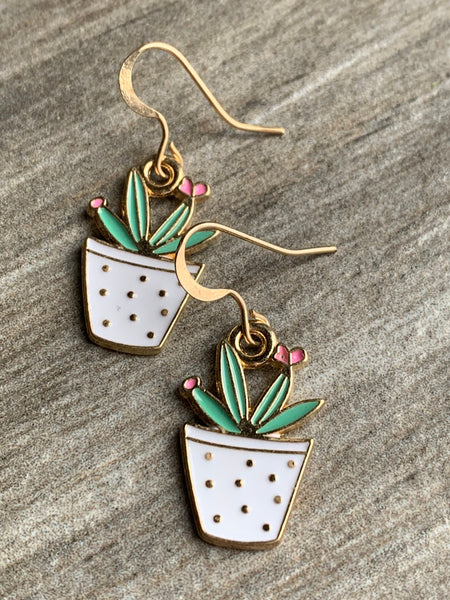 Boucles d’oreilles breloque cactus vert et rose alliage de métaux or Comme un ange