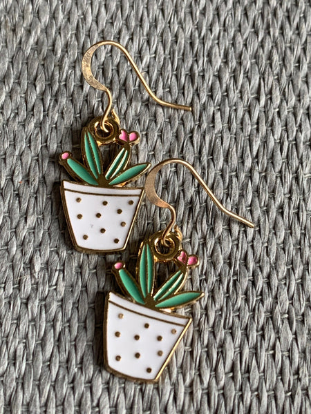 Boucles d’oreilles breloque cactus vert et rose alliage de métaux or Comme un ange