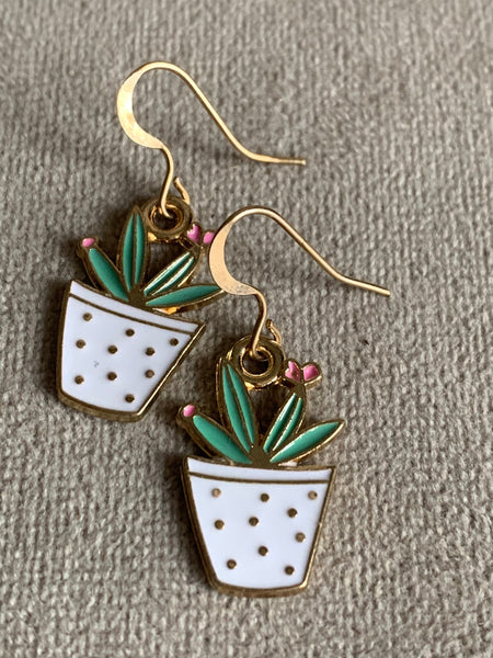 Boucles d’oreilles breloque cactus vert et rose alliage de métaux or Comme un ange