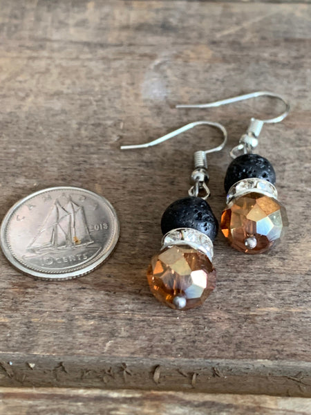 Boucles d’oreilles billes de pierre de lave noire bijoux diffuseur aromathérapie Comme un ange