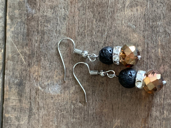 Boucles d’oreilles billes de pierre de lave noire bijoux diffuseur aromathérapie Comme un ange