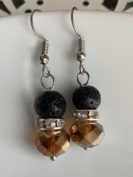 Boucles d’oreilles billes de pierre de lave noire bijoux diffuseur aromathérapie Comme un ange