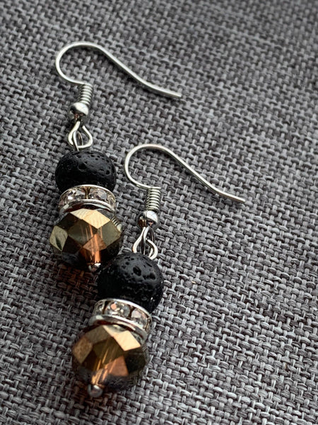 Boucles d’oreilles billes de pierre de lave noire bijoux diffuseur aromathérapie Comme un ange