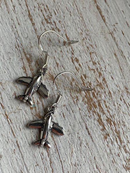 Boucles d’oreilles breloque avion argent Comme un ange