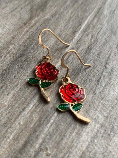 Boucles d’oreilles breloque fleur rose alliage de métaux or Comme un ange