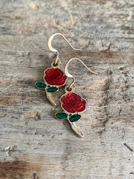 Boucles d’oreilles breloque fleur rose alliage de métaux or Comme un ange