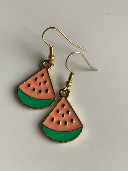 Boucles d’oreilles breloque melon d’eau rose water melon earrings Comme un ange
